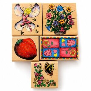 Discontinued Sky Kids  Stamp Lot (5) Fairy Butterfly Floral Strawberry 2001